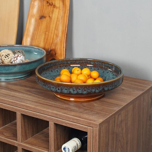 New Ceramic Fruit Bowl 10.2 Inch Decorative Pedestal Bowl for Kitchen Counter - Picture 7 of 8